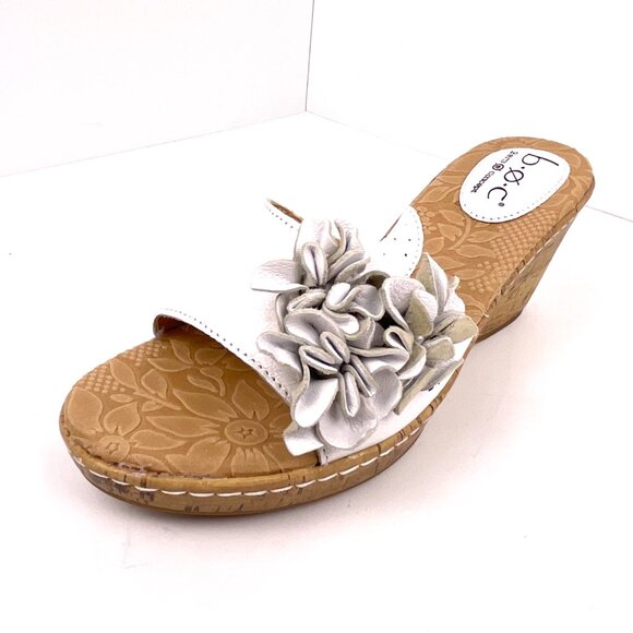 B.O.C. Born Manona White Leather Wedge Flower Sandals Cork Heel Size 7M - Picture 4 of 12